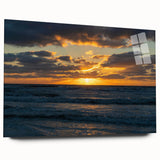 Acrylic glass wall art display showcasing a serene landscape with soft pastel skies, framed elegantly for a modern home decor touch, ideal for nature enthusiasts.
