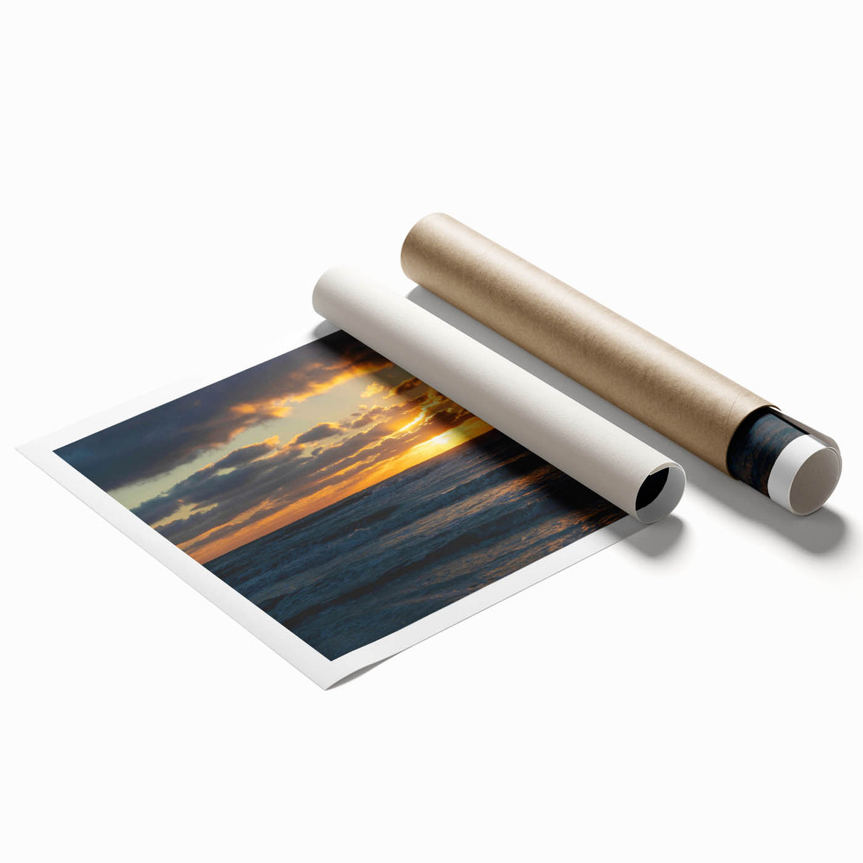 Rolled print showcasing a vibrant landscape and skyscape design, featuring rich colors and intricate details, ideal for home decor and wall art enthusiasts.