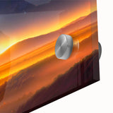 Close-up of a vibrant acrylic glass wall art piece showcasing a stunning landscape and skyscape design, perfect for modern home decor and artistic expression.