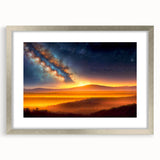Silver-framed wall art showcasing a serene landscape and skyscape design, featuring vibrant colors and a modern aesthetic ideal for home decor.