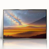 Framed acrylic wall art from the Landscapes Skyscapes Design 7 collection, featuring a serene landscape scene with vibrant colors and a modern silver frame, ideal for home decor.