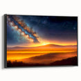 Framed wall art collection featuring abstract landscapes and skyscapes, with a sleek black frame, showcasing vibrant colors and intricate designs, perfect for modern decor.