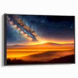 Framed wall art collection featuring abstract landscapes and skyscapes, with a sleek black frame, showcasing vibrant colors and intricate designs, perfect for modern decor.