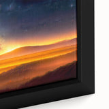 Framed canvas wall art showcasing a vibrant landscape design with intricate details, featuring a mix of warm colors. Ideal for home decor and artistic ambiance.