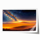 Vibrant rolled print depicting a serene landscape with soft blue skies and lush green hills, ideal for home decor or office spaces, showcasing tranquility and nature's beauty.