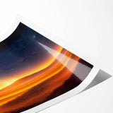 Colorful landscape wall art print showcasing serene mountains and vibrant skies, rolled for easy transport and display, ideal for home decor enhancement.