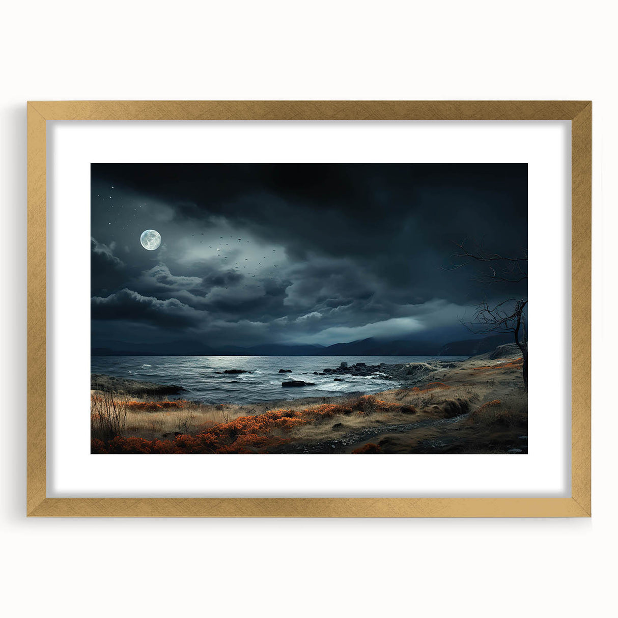 Framed wall art collection showcasing a stunning landscapes and skyscapes design with a gold mat, perfect for enhancing home decor aesthetics and ambiance.