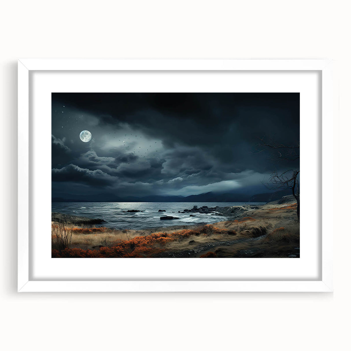 Framed landscape wall art collection featuring serene skyscapes in soft blue and white tones. The artwork is presented with a white mat, enhancing its elegance for home decor. Ideal for modern interior design, this piece adds a soothing touch to any space.