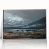 Framed acrylic wall art showcasing a stunning skyscape design with vibrant colors, elegantly presented in a white frame for a modern aesthetic. Perfect for enhancing home decor.