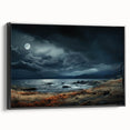 Framed canvas wall art showcasing a serene landscape with vibrant colors, displayed in a sleek black frame, perfect for modern home decor.