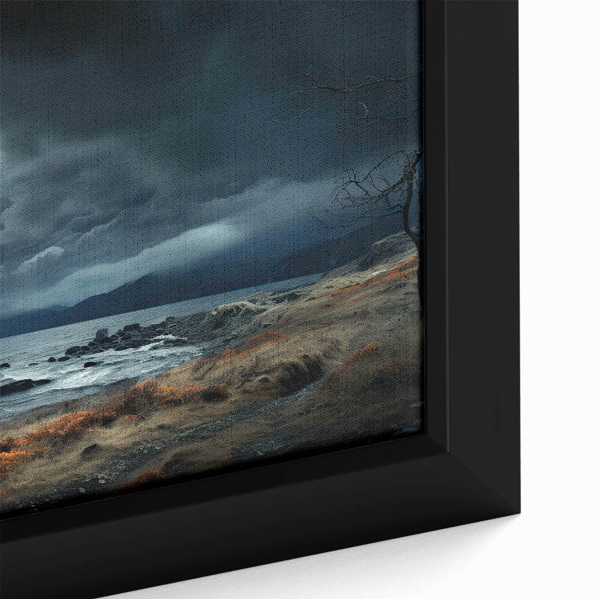 Close-up of a framed canvas featuring a vibrant landscapes and skyscapes design, showcasing rich colors and intricate details, perfect for home decor enhancement.
