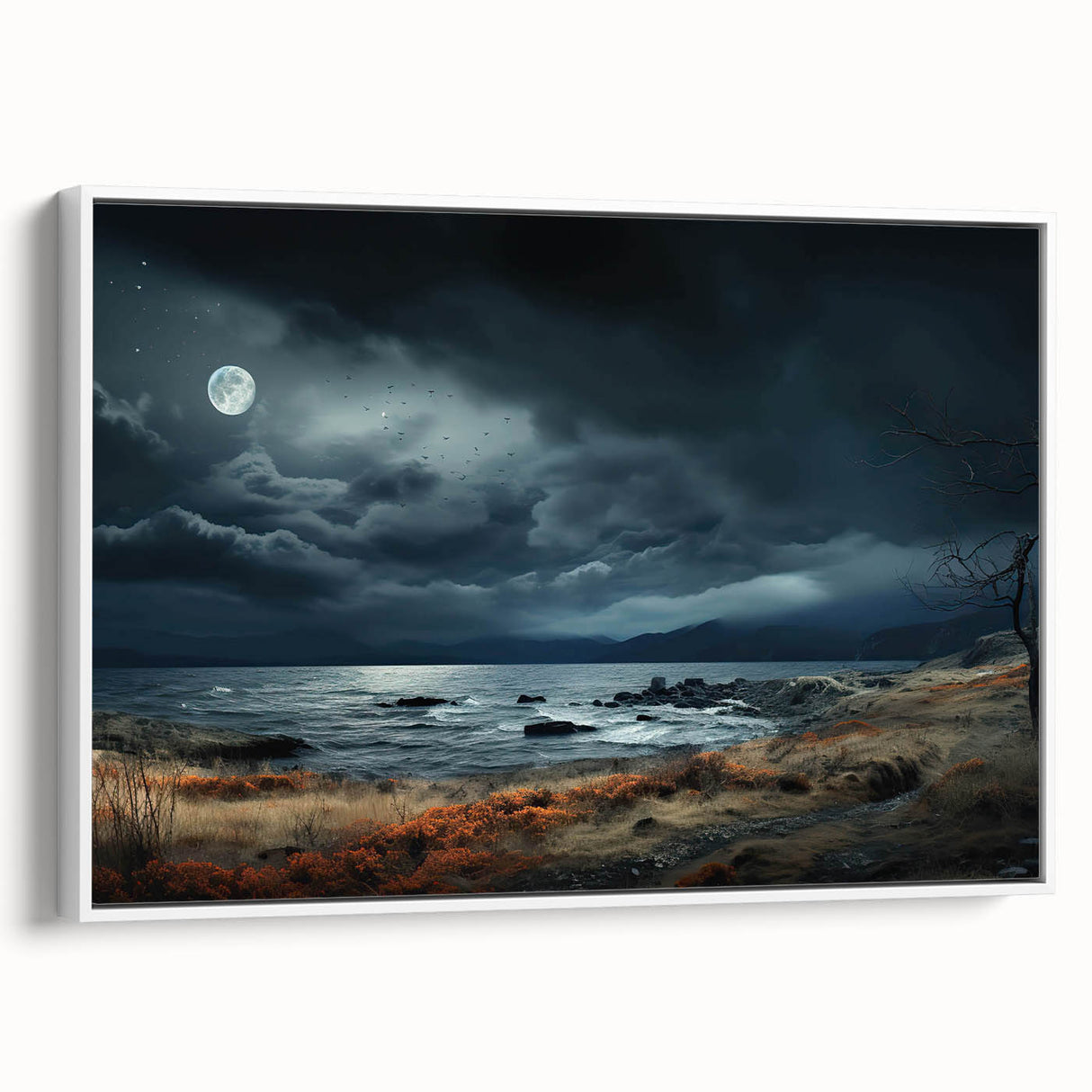 Framed canvas wall art showcasing a serene landscape with soft pastel colors, featuring a tranquil sky and lush hills, perfect for home decor aesthetics.