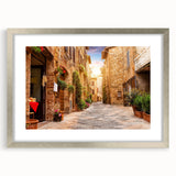 Framed silver wall art showcasing a vibrant street landscape design, featuring a modern aesthetic with a mat border, perfect for contemporary home decor.