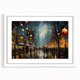 Framed wall art collection showcasing a vibrant landscape design with street elements, featuring a white mat and sleek frame, perfect for modern decor.