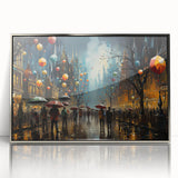 Framed acrylic wall art featuring a modern landscape design with silver accents, showcasing vibrant colors and intricate details, perfect for enhancing home decor.