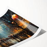 Rolled print of a vibrant landscape street design, showcasing colorful urban scenery, ideal for modern home decor, packaged securely for delivery.