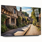 Modern wall art collection featuring an acrylic glass design showcasing vibrant landscapes and urban street scenes, accentuated with a sleek side view, ideal for contemporary home decor.