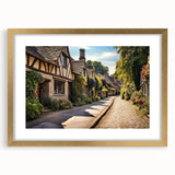 Elegant wall art design featuring a framed landscape with streets, accentuated by a gold mat, perfect for home decor. Ideal for enhancing modern interiors.