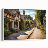 Framed canvas wall art showcasing a modern street landscape design in vibrant colors, presented from a side view against a white background. Perfect for contemporary decor.