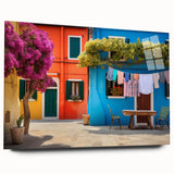 Acrylic glass wall art collection showcasing a vibrant street landscape design, viewed from the side, highlighting its sleek edges and colorful details, perfect for modern decor.