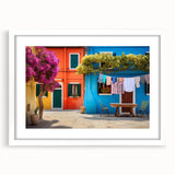 Framed wall art piece showcasing a modern landscape design in a white mat, highlighting vibrant colors and intricate details, perfect for home decor.