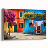 Framed landscape wall art featuring a serene street view design with a silver border, ideal for modern home decor. This piece adds elegance and tranquility to any room.