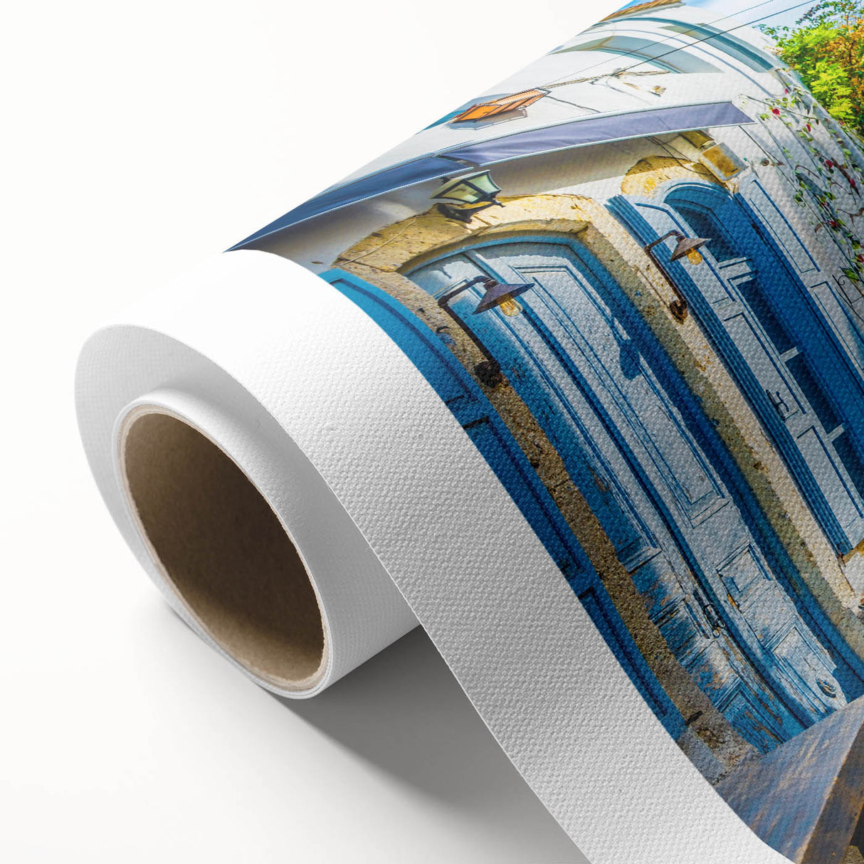 Rolled canvas print showcasing a vibrant landscapes and streets design, featuring rich colors and intricate details, ideal for home decor. Packaged securely in a cardboard tube for safe delivery.