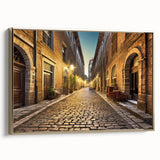 Framed canvas wall art from the Landscapes Streets Design collection, showcasing a vibrant cityscape in gold tones, ideal for modern home decor.