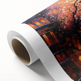 Rolled canvas showcasing a vibrant abstract landscape design with rich colors and intricate details, ideal for home decor and wall art enthusiasts. Perfectly packaged in a protective cardboard tube for safe delivery.