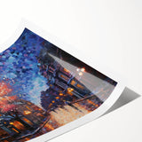 Rolled wall art print showcasing a vibrant, abstract landscape design with bold colors and intricate details, ideal for modern home decor or office styling.