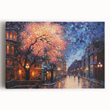 Stretched canvas wall art showcasing a vibrant cityscape design with colorful streets and intricate details, perfect for modern home decor. Ideal for art enthusiasts.