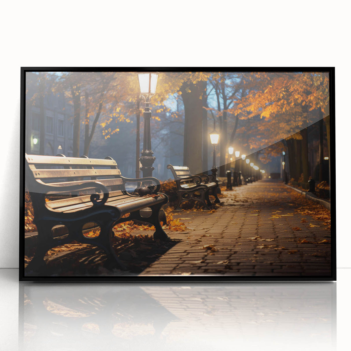 Framed acrylic wall art showcasing a modern street landscape design, featuring vibrant colors and intricate details, perfect for contemporary home decor.
