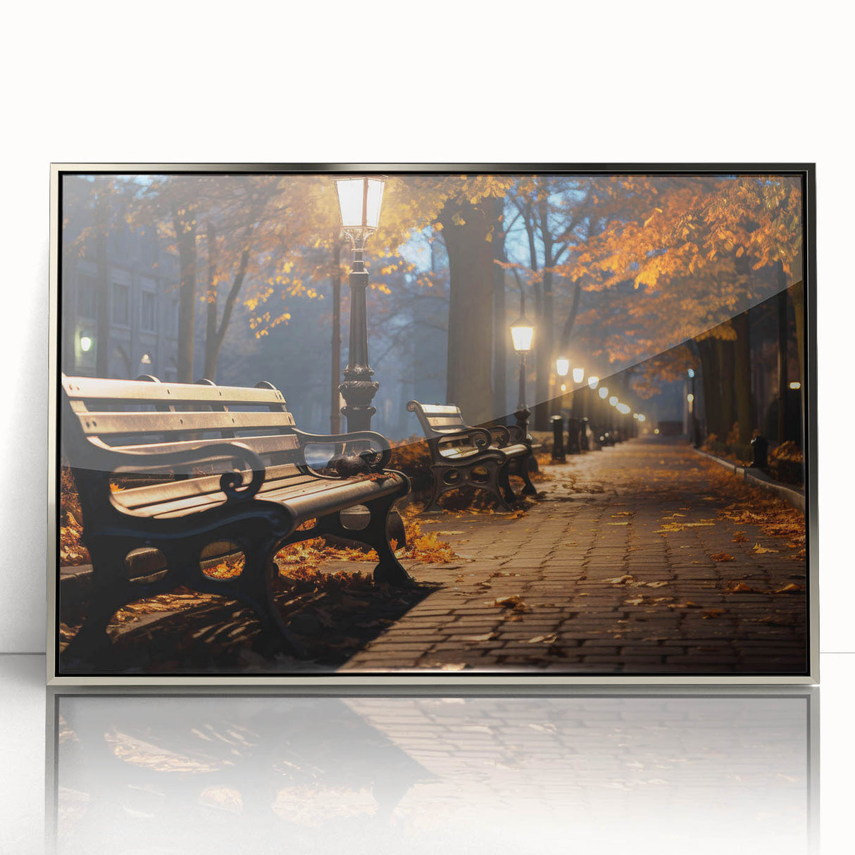 Framed wall art collection showcasing a modern landscape design with vibrant colors, set in a sleek silver frame, ideal for contemporary home decor.