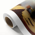 Rolled canvas artwork showcasing a vibrant urban landscape design, featuring colorful buildings and streets, ideal for modern home decor. Packaged securely in a cardboard tube for safe delivery.