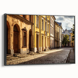 Framed canvas wall art showcasing a vibrant street landscape design in black, perfect for modern home decor, emphasizing urban aesthetics and artistic expression.