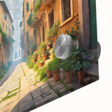 Close-up of a vibrant acrylic glass wall art piece showcasing an abstract landscape design, featuring bold colors and intricate patterns, ideal for modern decor.