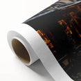 Rolled canvas art showcasing a vibrant abstract landscape with colorful street designs, perfect for modern home decor and artistic expression. It is packaged securely in a durable cardboard tube, ensuring safe delivery and protection.