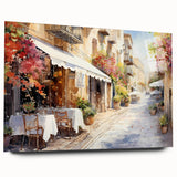 Acrylic wall art collection showcasing a vibrant landscape street design, displayed from a side view, featuring rich colors and intricate details, perfect for modern decor.
