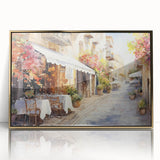 Framed acrylic wall art featuring a modern street landscape design in gold tones. The artwork is elegantly displayed, showcasing intricate details and vibrant colors, perfect for enhancing contemporary home decor.