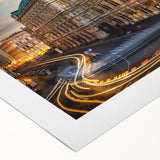 Rolled canvas showcasing a vibrant urban landscape design, featuring a blend of colorful buildings and street scenes, perfect for modern home decor.