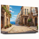 Acrylic glass wall art featuring a vibrant cityscape design with intricate details, showcasing a side view without pins, ideal for modern home decor.