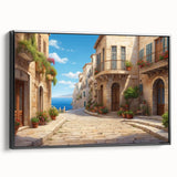 Framed canvas wall art showcasing a scenic landscape design with vibrant colors, featuring a black frame. Perfect for home décor or office spaces.