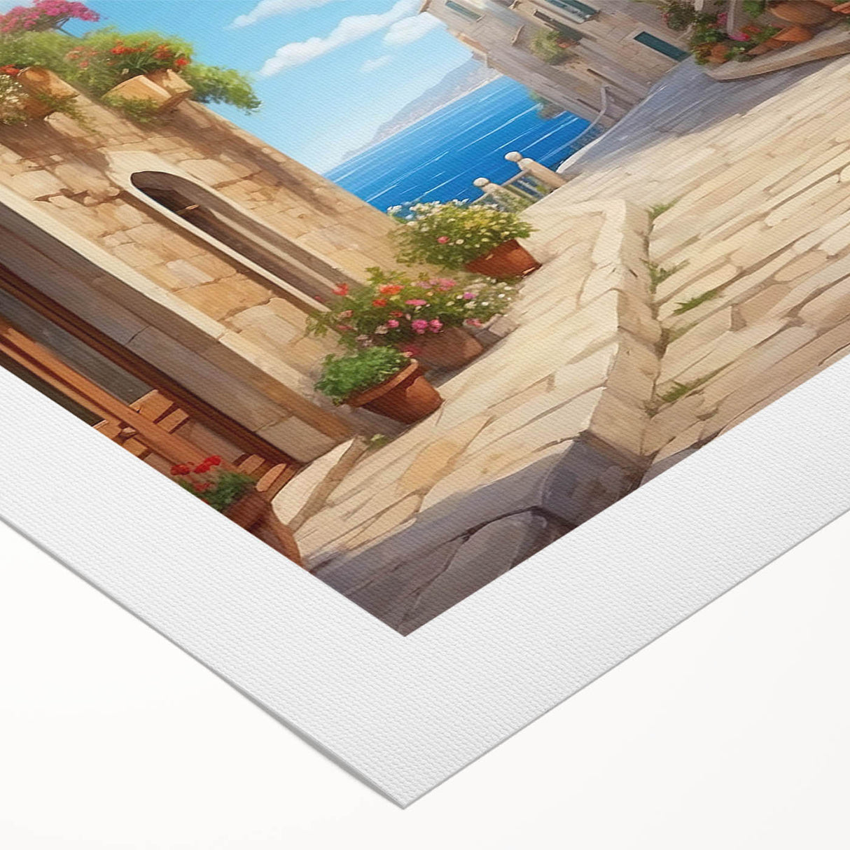 Rolled canvas artwork showcasing a vibrant landscape design with bold colors and intricate details, presented in a protective cardboard tube for safe shipping.