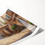 Rolled print showcasing a vibrant street landscape design, featuring bold colors and intricate details, ideal for modern home decor or art enthusiasts.