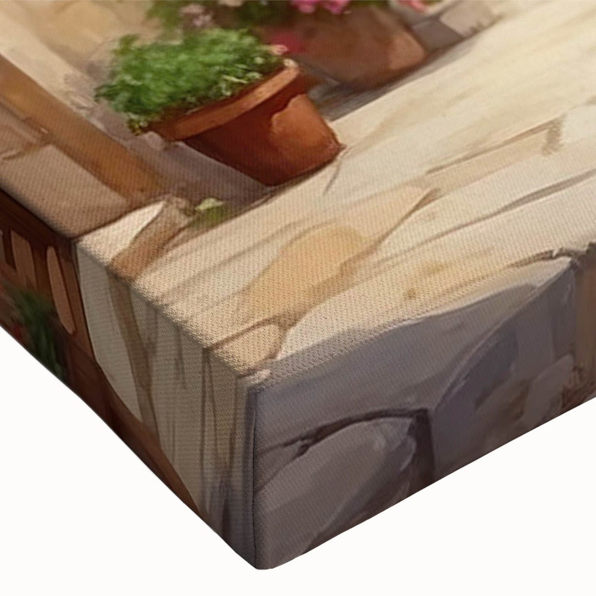 Close-up of a vibrant landscape street design wall art canvas featuring bold colors and intricate details, perfect for modern decor and artistic expression.