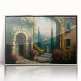 Framed wall art collection showcasing a modern silver-accented landscape design, featuring vibrant colors and intricate details, perfect for enhancing contemporary home decor.