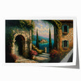 Rolled print of a vibrant landscape street design featuring colorful buildings and lush greenery, perfect for modern home decor. Packaged securely for easy display.