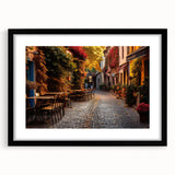 Framed wall art featuring a contemporary landscape design, showcasing vibrant colors and intricate details, set in a sleek black frame with a mat for added elegance. Perfect for enhancing modern home decor.
