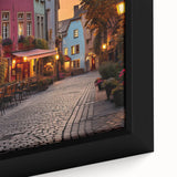 Framed canvas art piece showcasing a vibrant street landscape design with intricate details, perfect for modern home decor and enhancing interior aesthetics.