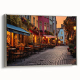 Framed canvas wall art showcasing a modern landscape design with a silver frame, highlighting vibrant colors and intricate details, perfect for home decor enhancement.